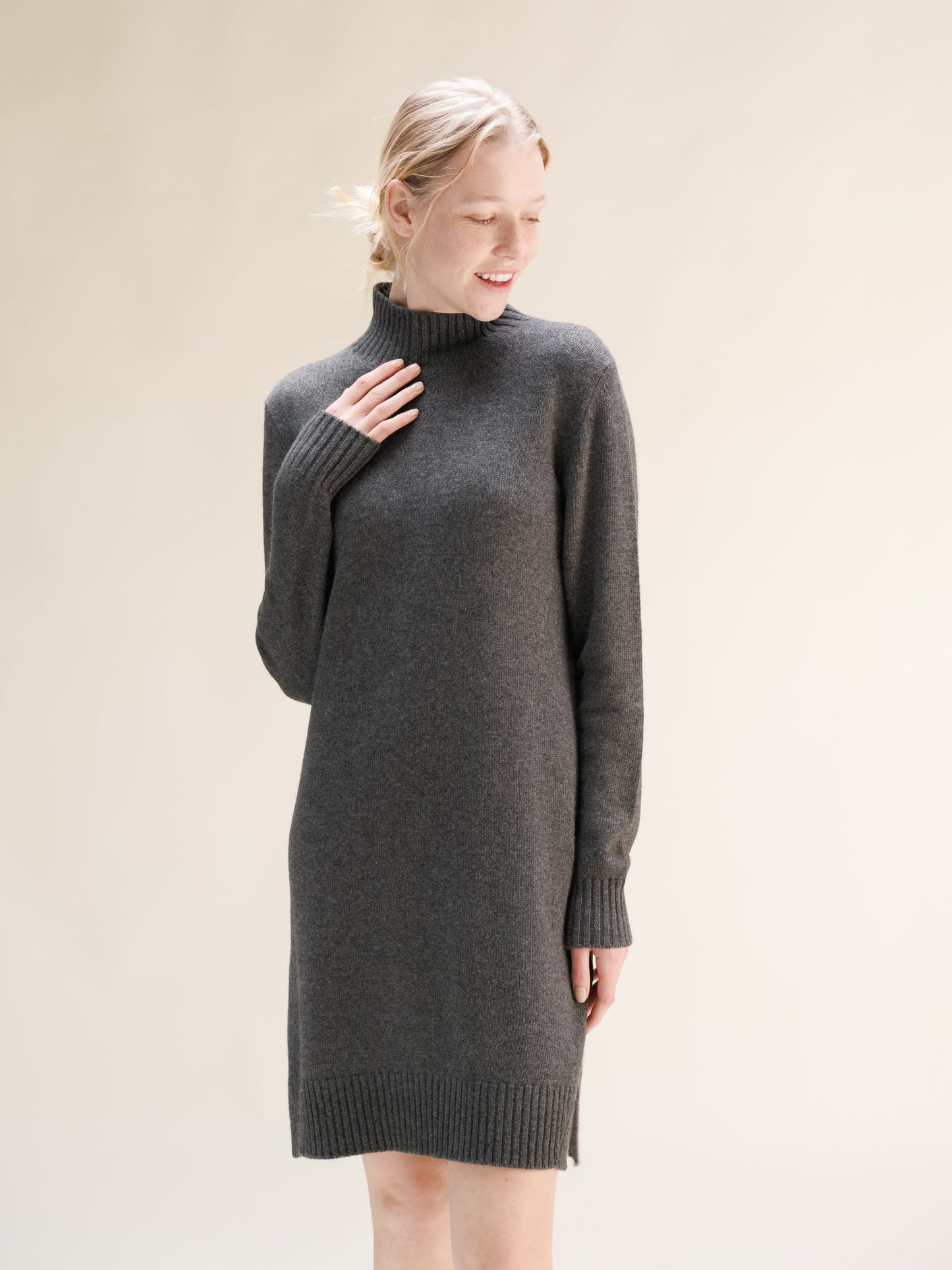 Cashmere Mix High Neck Midi Dress