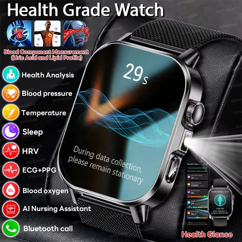 Revolutionary 2026 ECG+PPG Smart Watch for Men - Accurate Blood Pressure, Lipids & Uric Acid Monitoring with Stunning 2.0-Inch AMOLED HD Display