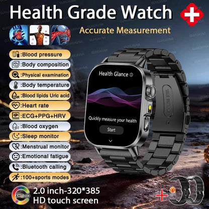 Revolutionary 2026 ECG+PPG Smart Watch for Men - Accurate Blood Pressure, Lipids & Uric Acid Monitoring with Stunning 2.0-Inch AMOLED HD Display