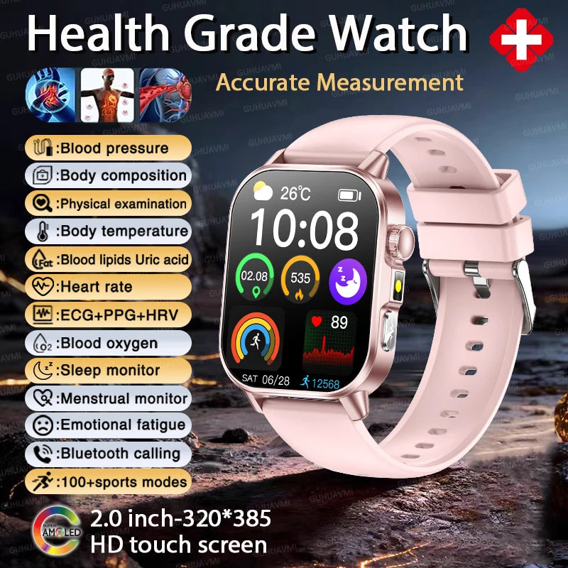 Revolutionary 2026 ECG+PPG Smart Watch for Men - Accurate Blood Pressure, Lipids & Uric Acid Monitoring with Stunning 2.0-Inch AMOLED HD Display