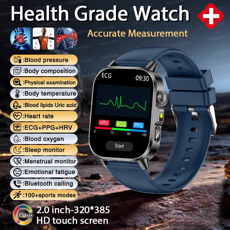 Revolutionary 2026 ECG+PPG Smart Watch for Men - Accurate Blood Pressure, Lipids & Uric Acid Monitoring with Stunning 2.0-Inch AMOLED HD Display