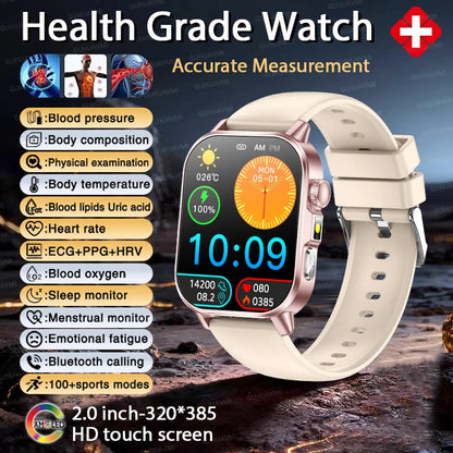 Revolutionary 2026 ECG+PPG Smart Watch for Men - Accurate Blood Pressure, Lipids & Uric Acid Monitoring with Stunning 2.0-Inch AMOLED HD Display