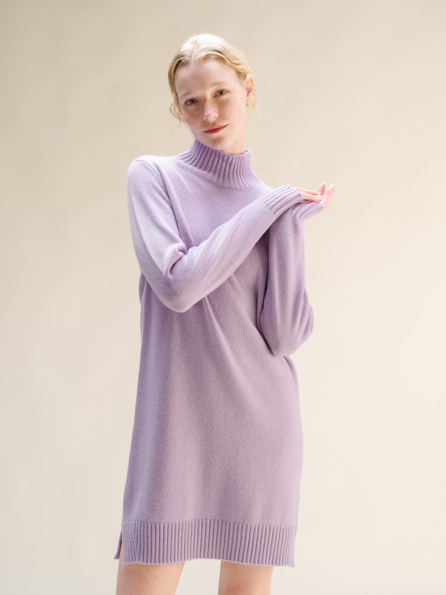 Cashmere Mix High Neck Midi Dress
