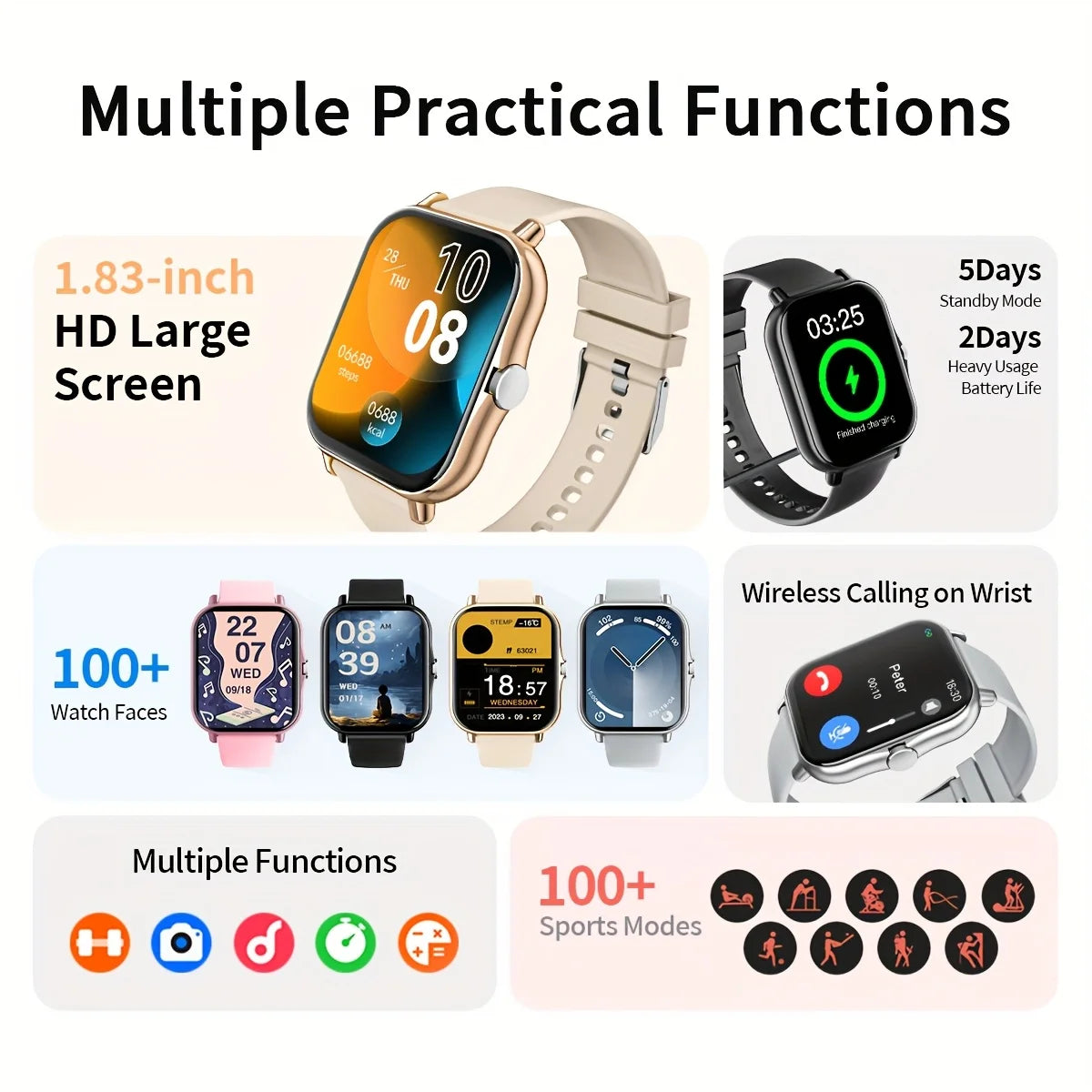 G.L Wear 1.83-Inch HD Smartwatch - Bluetooth Calling, Heart Rate Monitor & Activity Tracker for Men and Women - Perfect Holiday Gift!