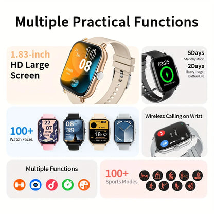 G.L Wear 1.83-Inch HD Smartwatch - Bluetooth Calling, Heart Rate Monitor & Activity Tracker for Men and Women - Perfect Holiday Gift!