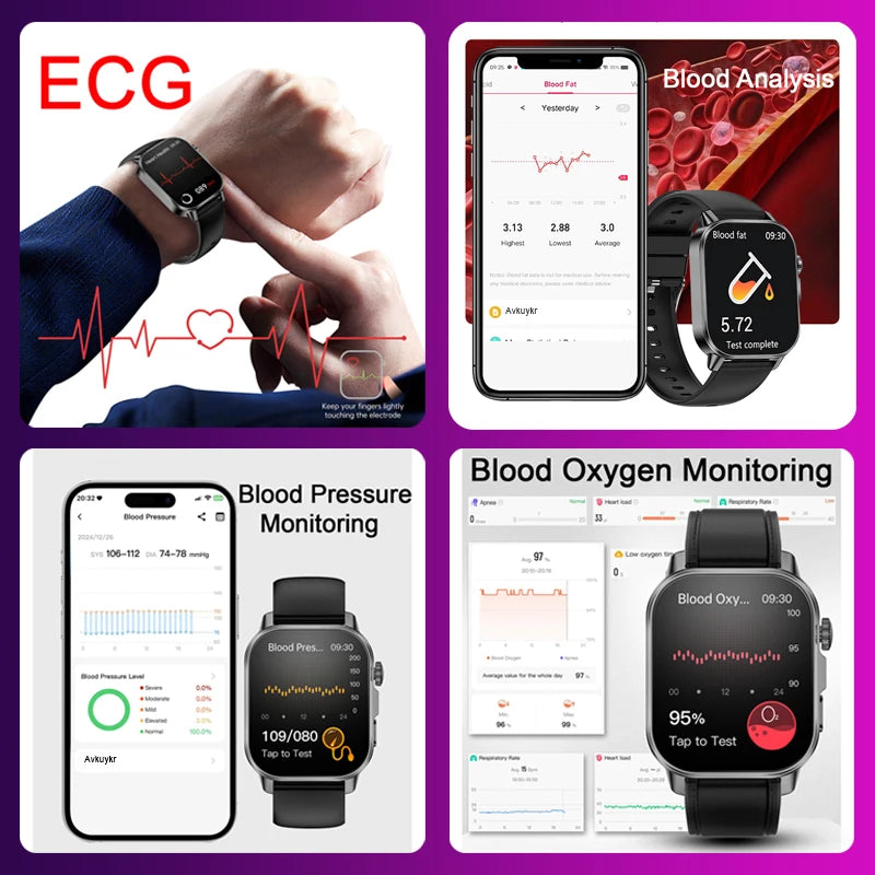 Revolutionary 2026 ECG+PPG Smart Watch for Men - Accurate Blood Pressure, Lipids & Uric Acid Monitoring with Stunning 2.0-Inch AMOLED HD Display