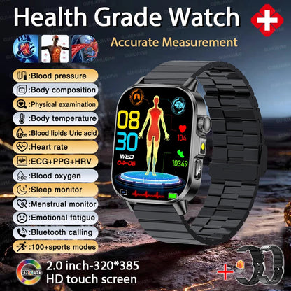 Revolutionary 2026 ECG+PPG Smart Watch for Men - Accurate Blood Pressure, Lipids & Uric Acid Monitoring with Stunning 2.0-Inch AMOLED HD Display
