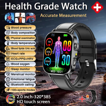 Revolutionary 2026 ECG+PPG Smart Watch for Men - Accurate Blood Pressure, Lipids & Uric Acid Monitoring with Stunning 2.0-Inch AMOLED HD Display