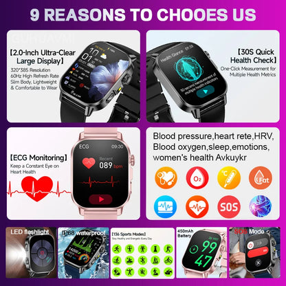 Revolutionary 2026 ECG+PPG Smart Watch for Men - Accurate Blood Pressure, Lipids & Uric Acid Monitoring with Stunning 2.0-Inch AMOLED HD Display
