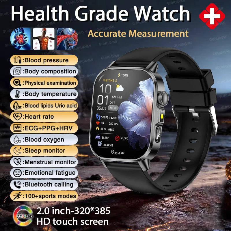 Revolutionary 2026 ECG+PPG Smart Watch for Men - Accurate Blood Pressure, Lipids & Uric Acid Monitoring with Stunning 2.0-Inch AMOLED HD Display