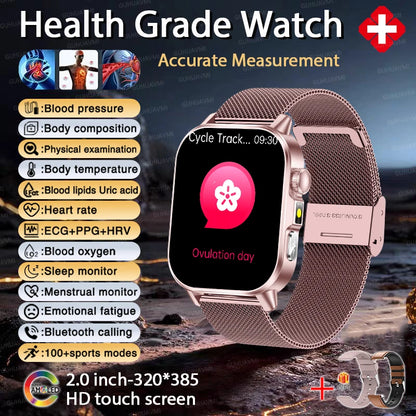 Revolutionary 2026 ECG+PPG Smart Watch for Men - Accurate Blood Pressure, Lipids & Uric Acid Monitoring with Stunning 2.0-Inch AMOLED HD Display